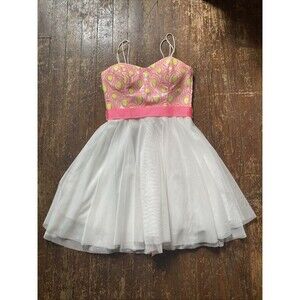 Teeze Me Juniors Size 1 Pink Sequins White Tulle Spaghetti Strap Formal Dress